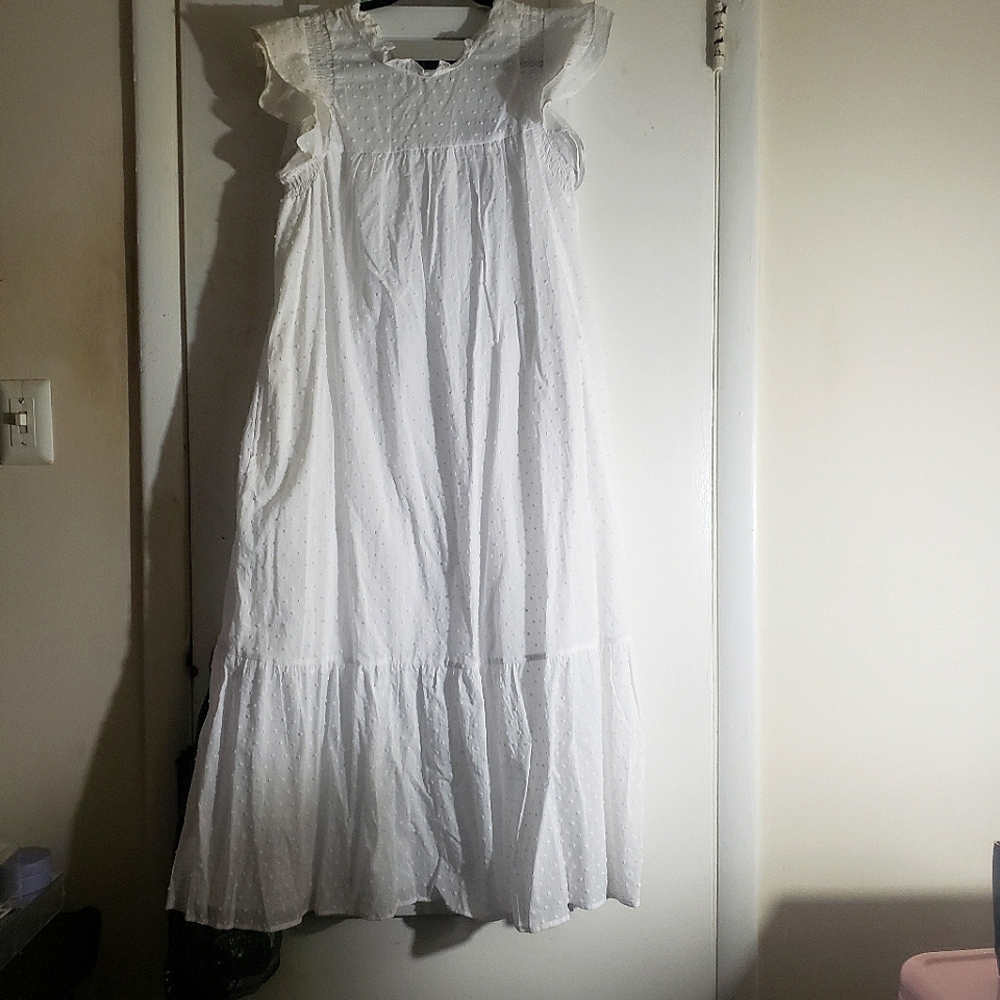 White Cotton Eyelet Dress with pockets.